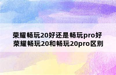 荣耀畅玩20好还是畅玩pro好 荣耀畅玩20和畅玩20pro区别